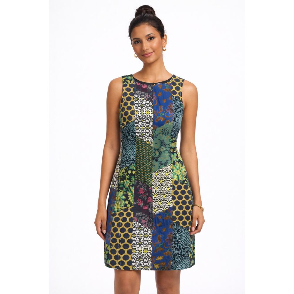 Desigual Calista patchwork pinefore dress multicolor green blue metallic Size 40